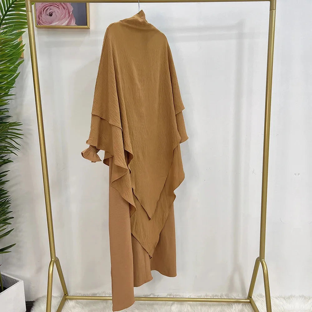 Trendy Long Dress and 2 Layer Khimar Set for women - combines style and modesty effortlessly