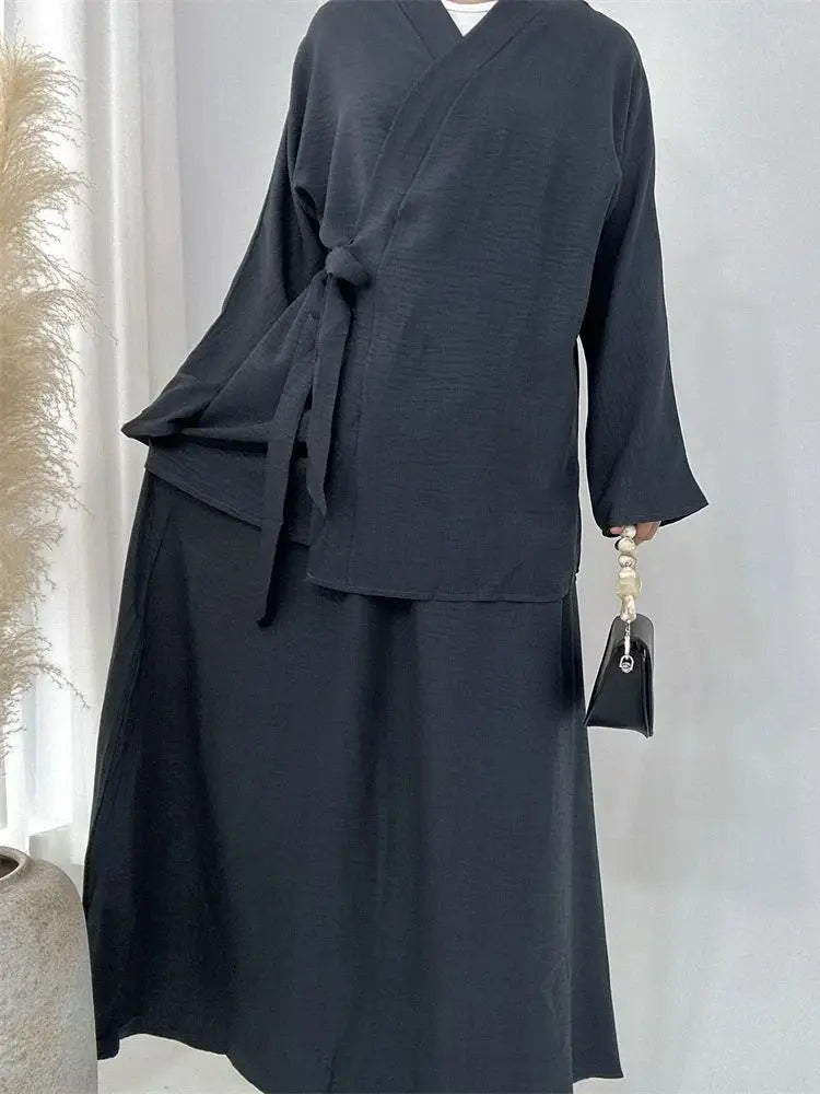 Luxury 2 piece abaya set with intricate details - perfect for weddings and formal events.