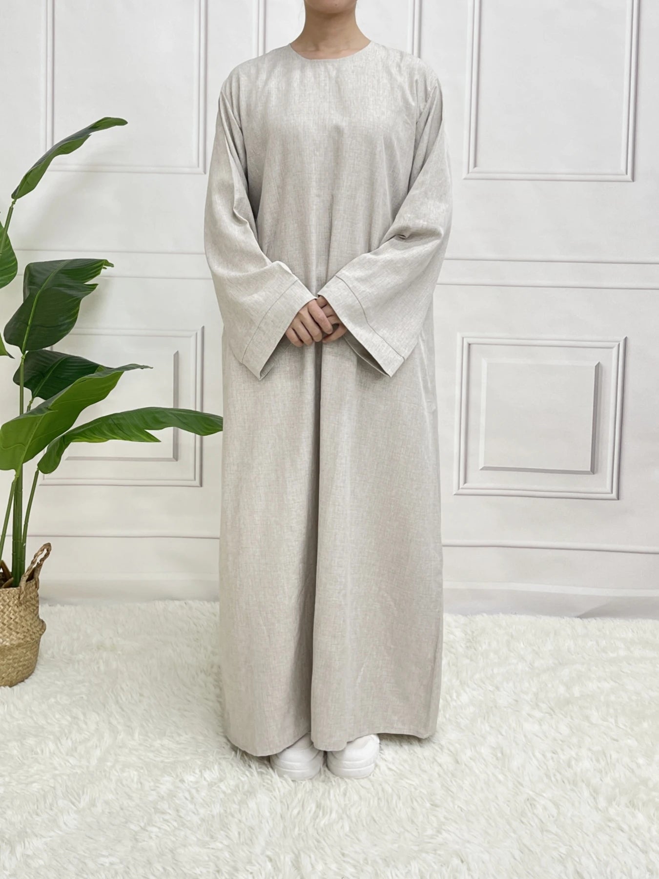 Fashionable Plain Long Sleeve Abaya without hijab, crafted for comfort and modesty with an adjustable belt for a tailored fit.