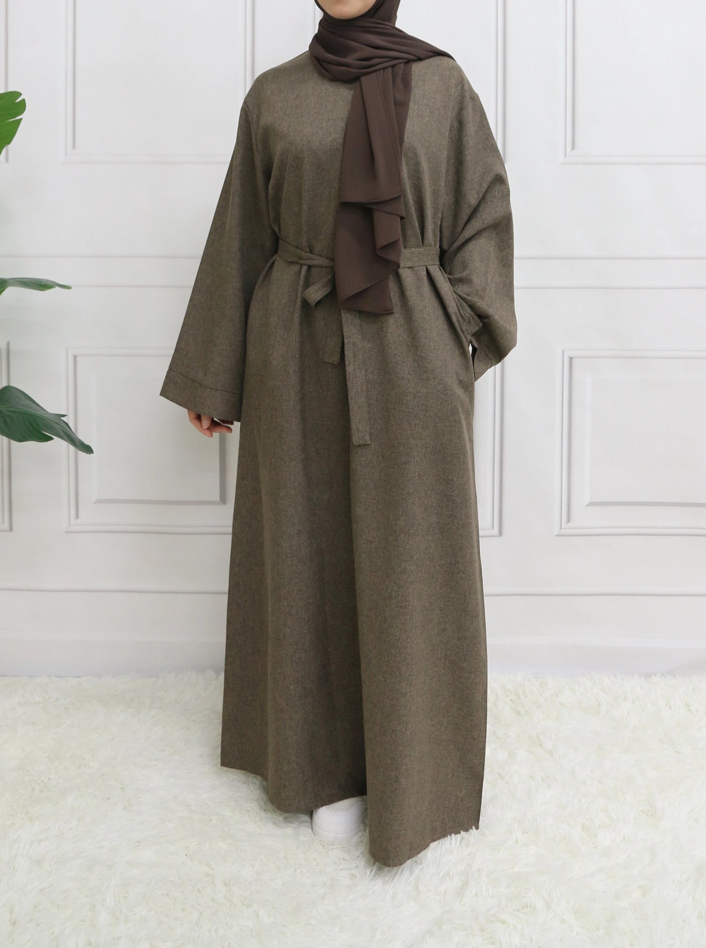 Modest Closed Plain Long Sleeve Abaya Without Hijab With BeltM