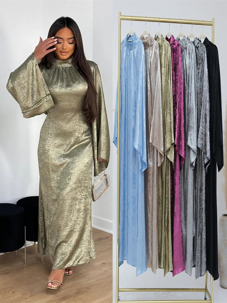 Elegant Shiny Satin Abaya, featuring a luxurious sheen and flowing design for stylish modest fashion.