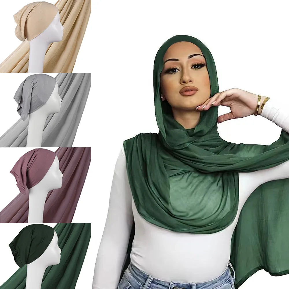 Stylish Shawl Hijabs with Caps measuring 185x85cm, designed for modern modest fashion with comfort and elegance.