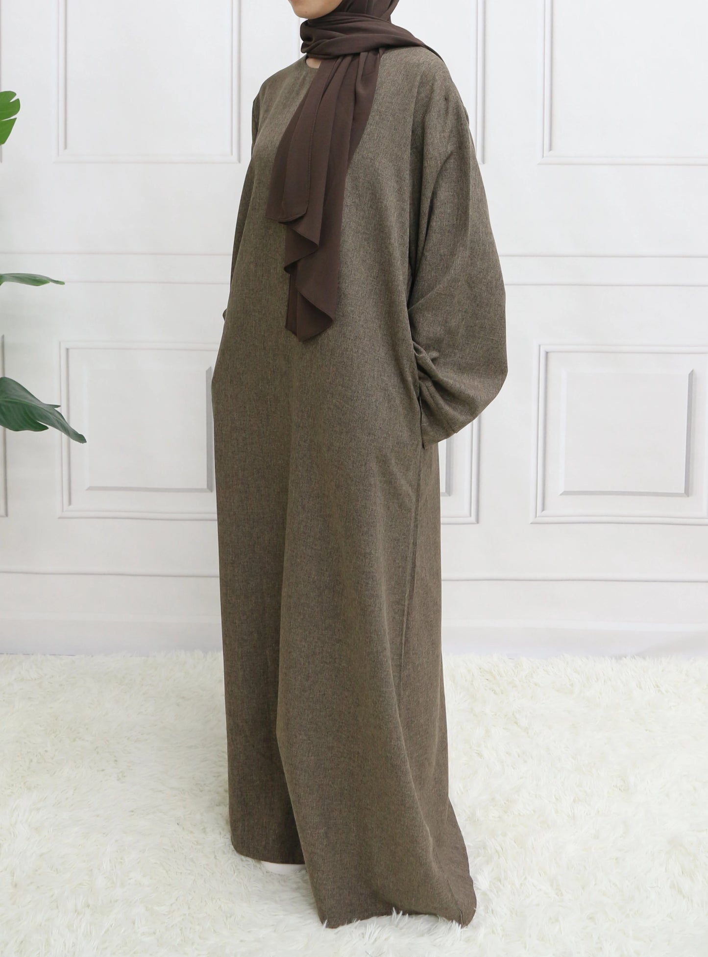 Modest Closed Plain Long Sleeve Abaya Without Hijab With BeltM